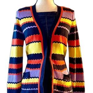 Milly of New York Scalloped Striped Cardigan Sz M